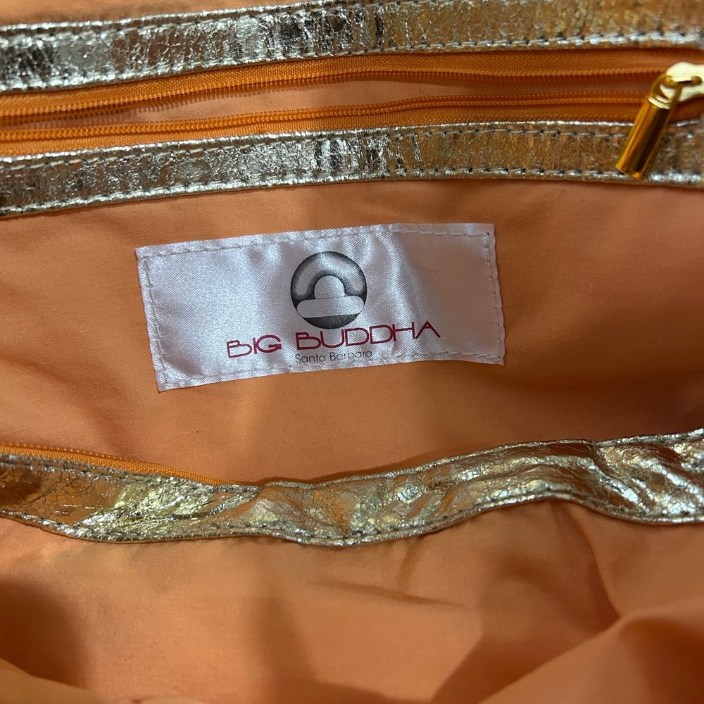 Big Buddha Tote Bag Coral Textured Pattern Gold Trim - Picture 6 of 15